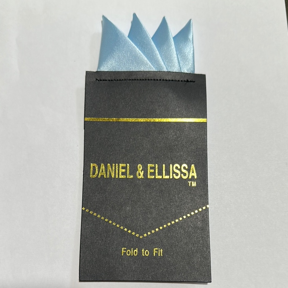 Daniel Ellissa Light Blue Pocket Square Fold to Fit Cardboard 100% Polyester